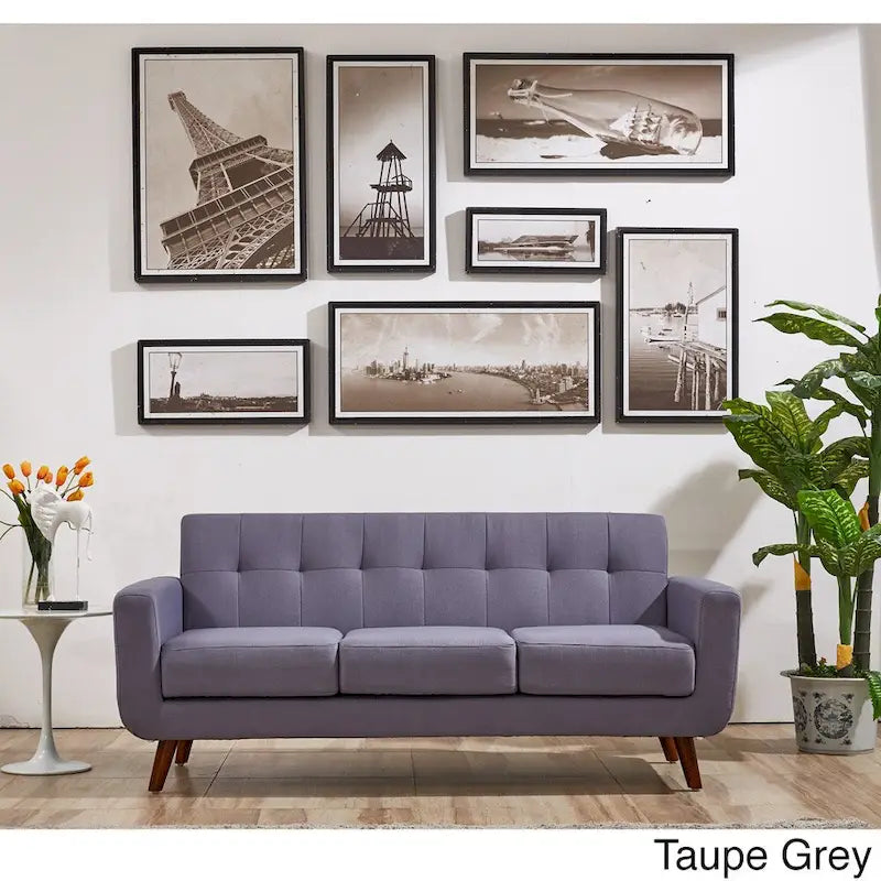 U.S. Pride Furniture Grace Rainbeau Canapé mid-century capitonné rembourré en lin