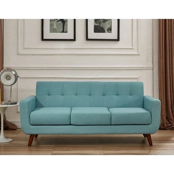 U.S. Pride Furniture Grace Rainbeau Canapé mid-century capitonné rembourré en lin