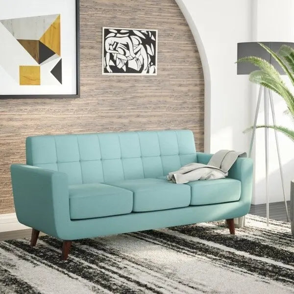 U.S. Pride Furniture Grace Rainbeau Canapé mid-century capitonné rembourré en lin