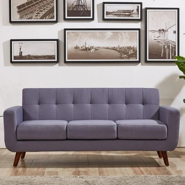 U.S. Pride Furniture Grace Rainbeau Canapé mid-century capitonné rembourré en lin