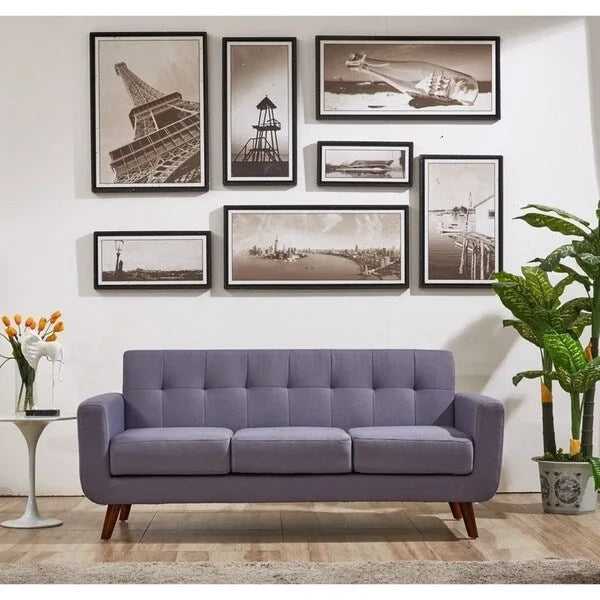 U.S. Pride Furniture Grace Rainbeau Canapé mid-century capitonné rembourré en lin