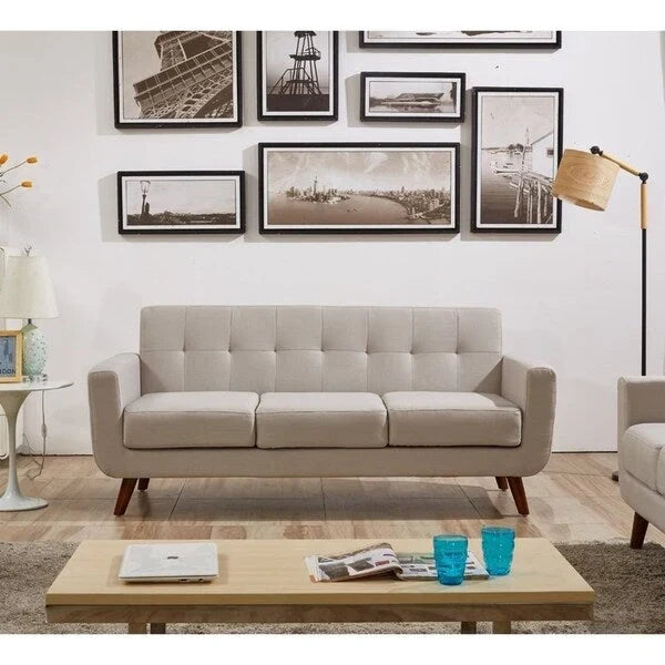 U.S. Pride Furniture Grace Rainbeau Canapé mid-century capitonné rembourré en lin