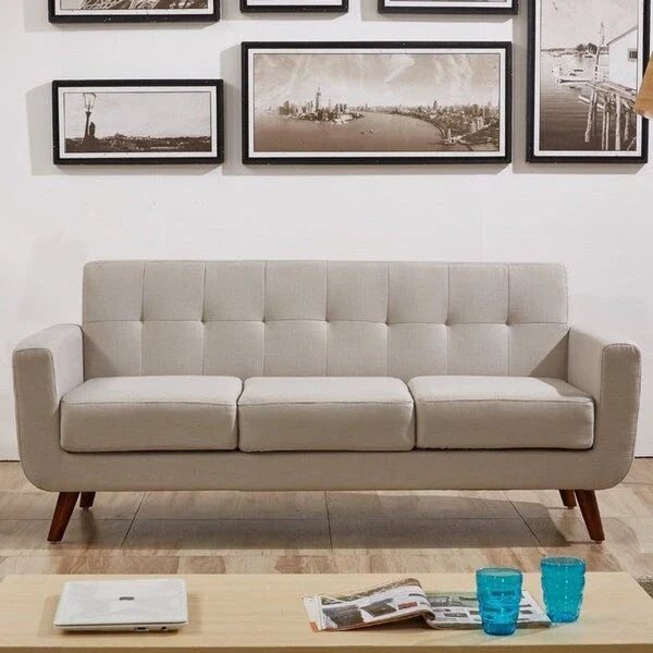U.S. Pride Furniture Grace Rainbeau Canapé mid-century capitonné rembourré en lin
