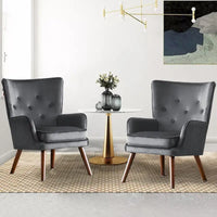 Fauteuil d'appoint contemporain en velours capitonné avec oreilles, lot de 2 - 36,6 H x 28 L x 28,4 P