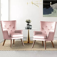 Fauteuil d'appoint contemporain en velours capitonné avec oreilles, lot de 2 - 36,6 H x 28 L x 28,4 P
