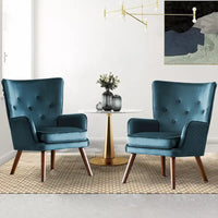 Fauteuil d'appoint contemporain en velours capitonné avec oreilles, lot de 2 - 36,6 H x 28 L x 28,4 P