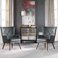 Fauteuil d'appoint contemporain en velours capitonné avec oreilles, lot de 2 - 36,6 H x 28 L x 28,4 P
