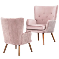 Fauteuil d'appoint contemporain en velours capitonné avec oreilles, lot de 2 - 36,6 H x 28 L x 28,4 P