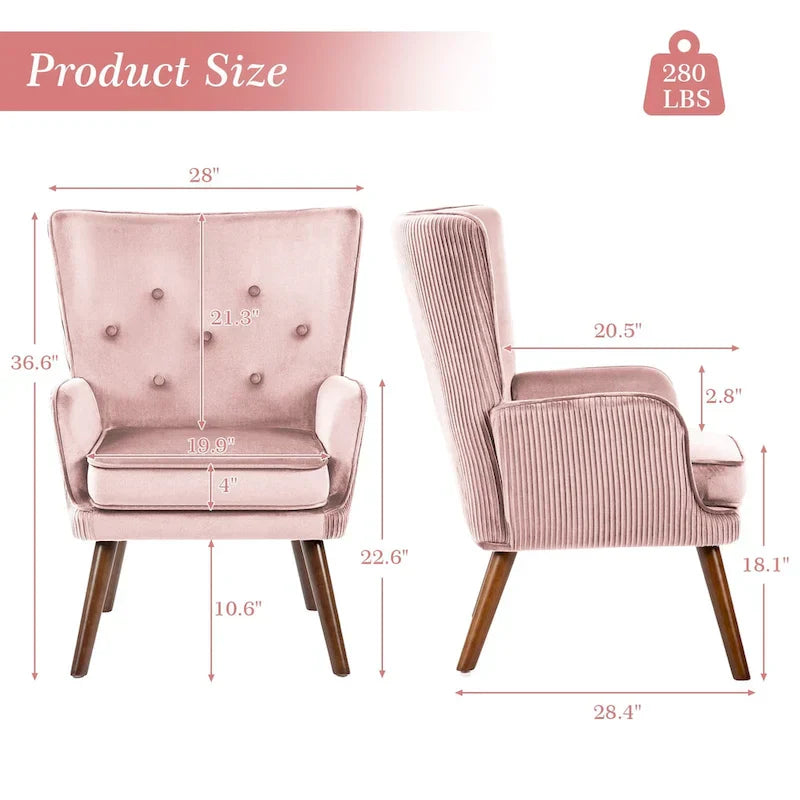 Fauteuil d'appoint contemporain en velours capitonné avec oreilles, lot de 2 - 36,6 H x 28 L x 28,4 P