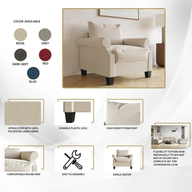 Fauteuil rembourré en lin classique CraftPorch