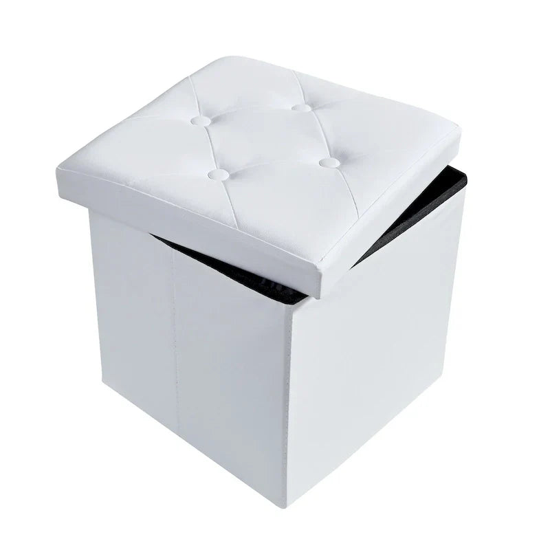 Pouf de rangement pliable, Repose-pieds, Pouf capitonné en cuir, Petit pouf carré pour salon, chambre à coucher, dortoir