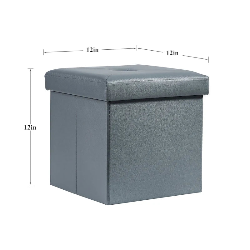 Pouf de rangement pliable, Repose-pieds, Pouf capitonné en cuir, Petit pouf carré pour salon, chambre à coucher, dortoir