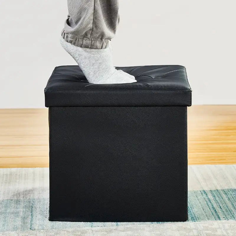 Pouf de rangement pliable, Repose-pieds, Pouf capitonné en cuir, Petit pouf carré pour salon, chambre à coucher, dortoir
