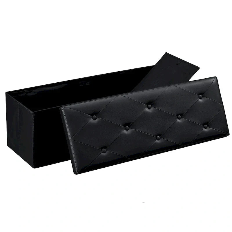 Pouf de rangement pliable, Repose-pieds, Pouf capitonné en cuir, Petit pouf carré pour salon, chambre à coucher, dortoir