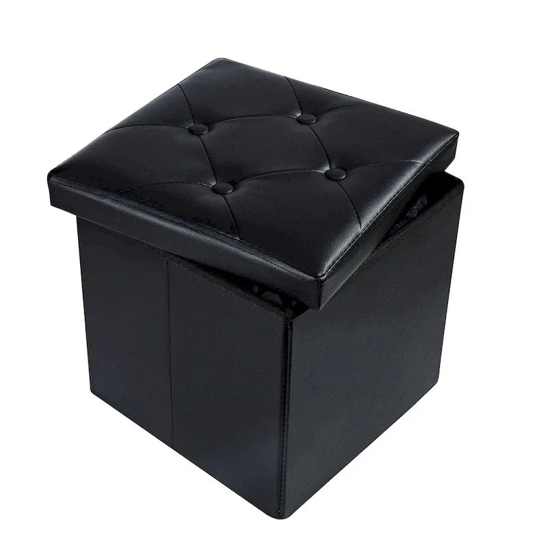 Pouf de rangement pliable, Repose-pieds, Pouf capitonné en cuir, Petit pouf carré pour salon, chambre à coucher, dortoir