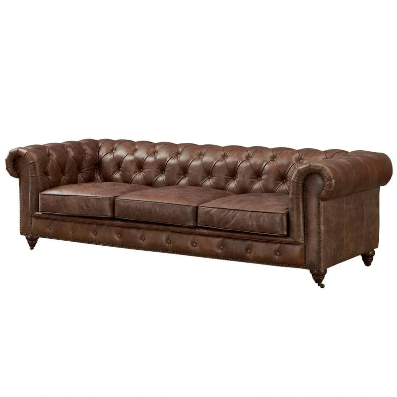 Canapé Chesterfield Century - Cuir châtaigne clair
