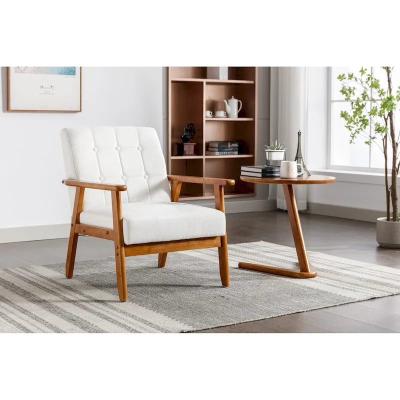 Fauteuil d'appoint avec accoudoirs et pieds en bois massif, pour salon, chambre à coucher, studio