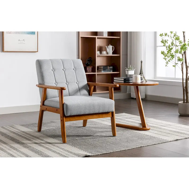 Fauteuil d'appoint avec accoudoirs et pieds en bois massif, pour salon, chambre à coucher, studio