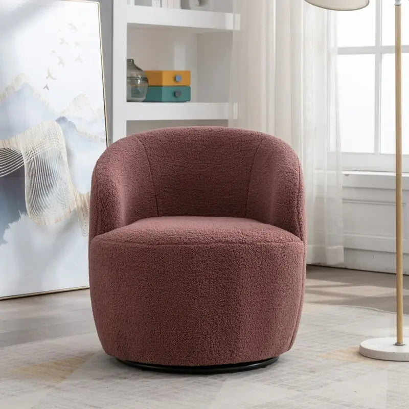 Fauteuil pivotant en tissu bouclette avec anneau en métal thermolaqué
