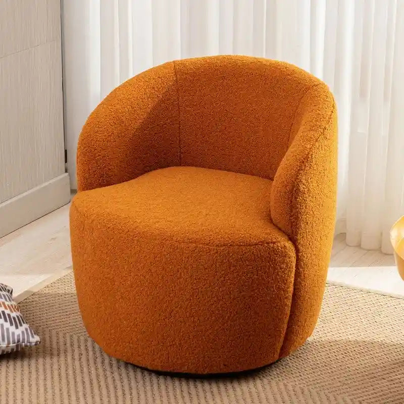 Fauteuil pivotant en tissu bouclette avec anneau en métal thermolaqué