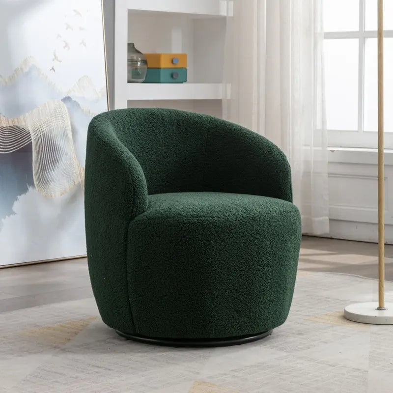 Fauteuil pivotant en tissu bouclette avec anneau en métal thermolaqué