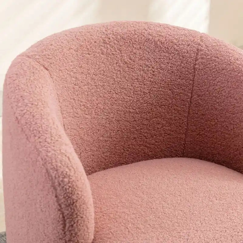 Fauteuil pivotant en tissu bouclette avec anneau en métal thermolaqué