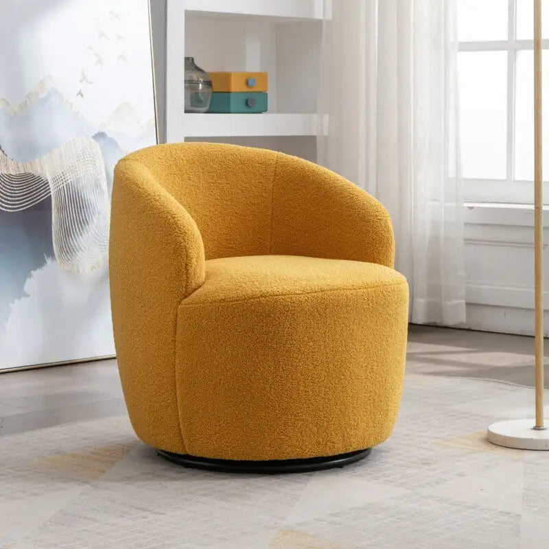 Fauteuil pivotant en tissu bouclette avec anneau en métal thermolaqué