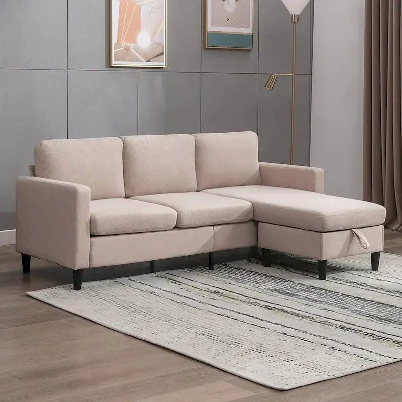 Canapé Sectionnel Convertible Mixoy avec Pouf de Rangement, Méridienne Réversible