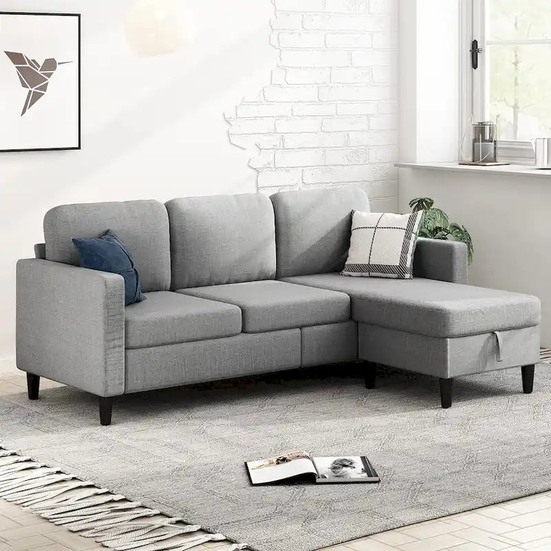 Canapé Sectionnel Convertible Mixoy avec Pouf de Rangement, Méridienne Réversible