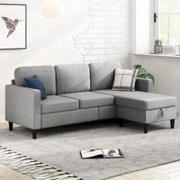 Canapé Sectionnel Convertible Mixoy avec Pouf de Rangement, Méridienne Réversible