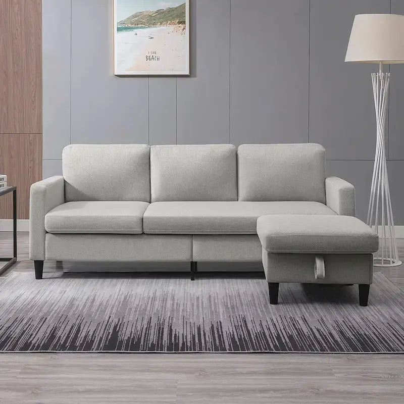 Canapé Sectionnel Convertible Mixoy avec Pouf de Rangement, Méridienne Réversible