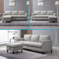 Canapé Sectionnel Convertible Mixoy avec Pouf de Rangement, Méridienne Réversible