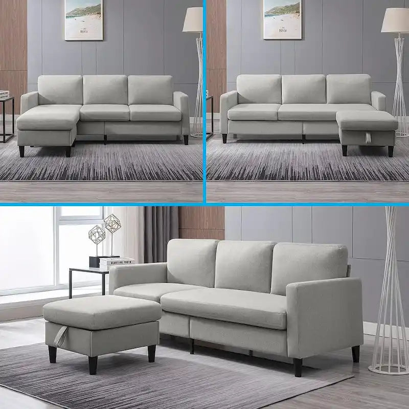 Canapé Sectionnel Convertible Mixoy avec Pouf de Rangement, Méridienne Réversible