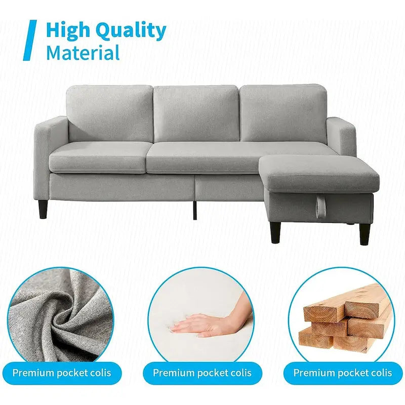 Canapé Sectionnel Convertible Mixoy avec Pouf de Rangement, Méridienne Réversible