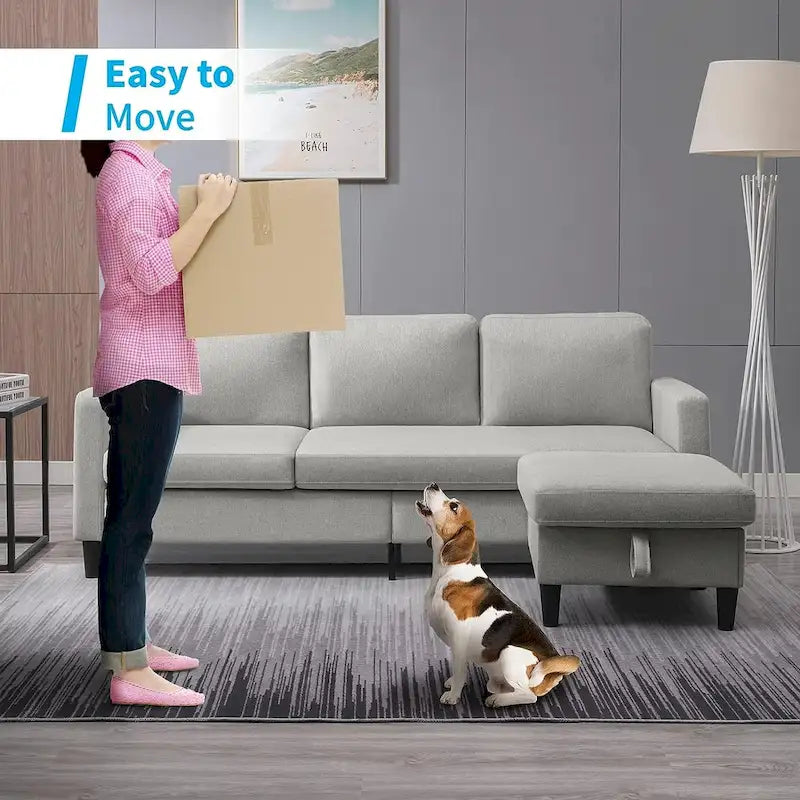 Canapé Sectionnel Convertible Mixoy avec Pouf de Rangement, Méridienne Réversible