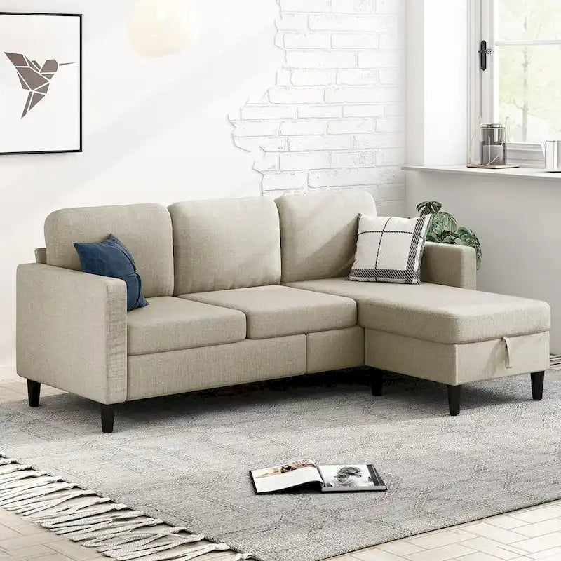 Canapé Sectionnel Convertible Mixoy avec Pouf de Rangement, Méridienne Réversible