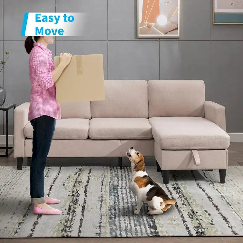 Canapé Sectionnel Convertible Mixoy avec Pouf de Rangement, Méridienne Réversible