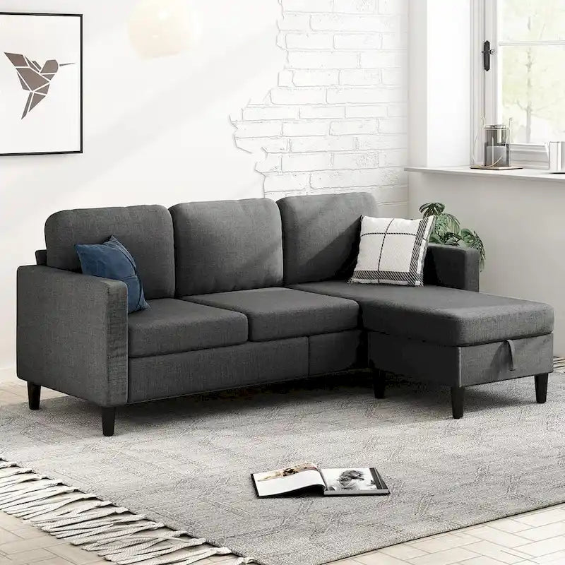 Canapé Sectionnel Convertible Mixoy avec Pouf de Rangement, Méridienne Réversible