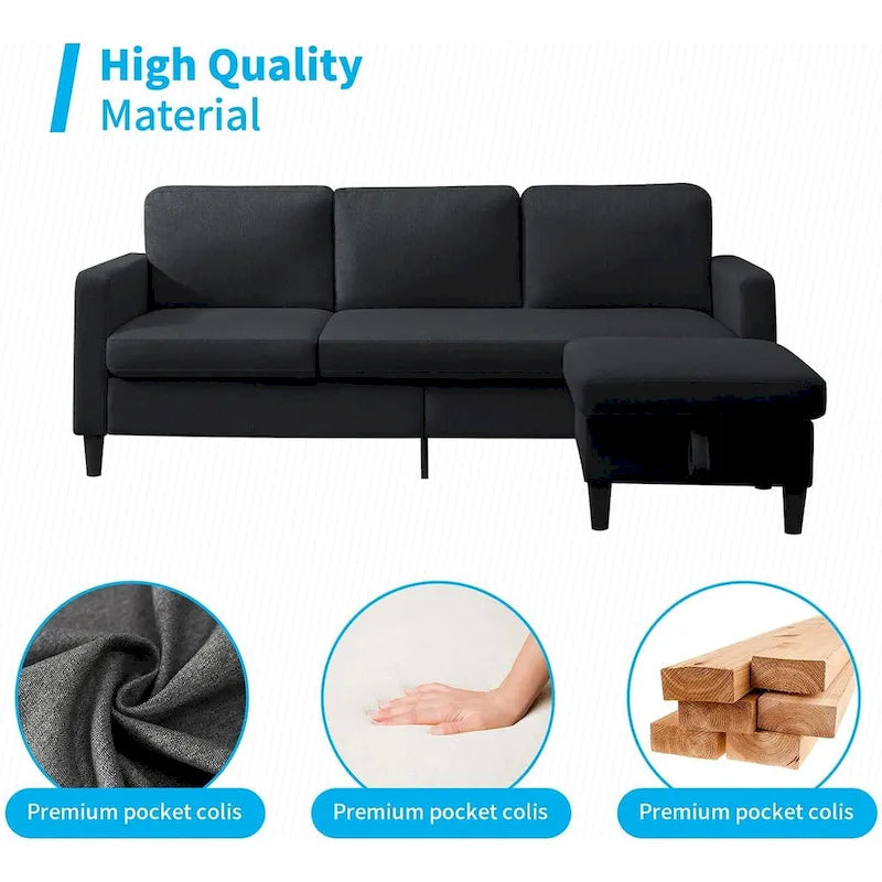 Canapé Sectionnel Convertible Mixoy avec Pouf de Rangement, Méridienne Réversible