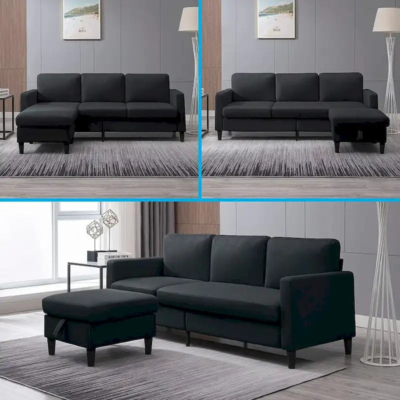 Canapé Sectionnel Convertible Mixoy avec Pouf de Rangement, Méridienne Réversible