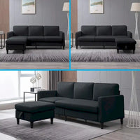 Canapé Sectionnel Convertible Mixoy avec Pouf de Rangement, Méridienne Réversible