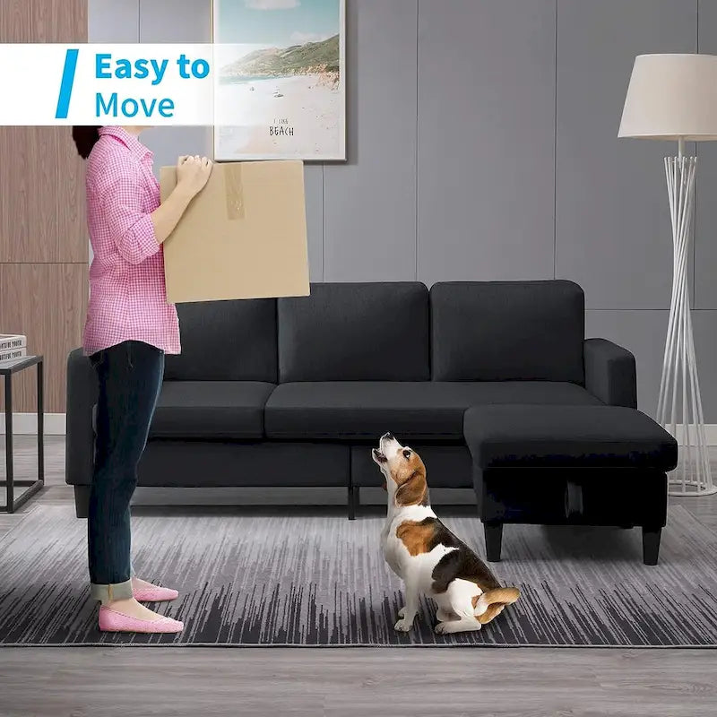 Canapé Sectionnel Convertible Mixoy avec Pouf de Rangement, Méridienne Réversible