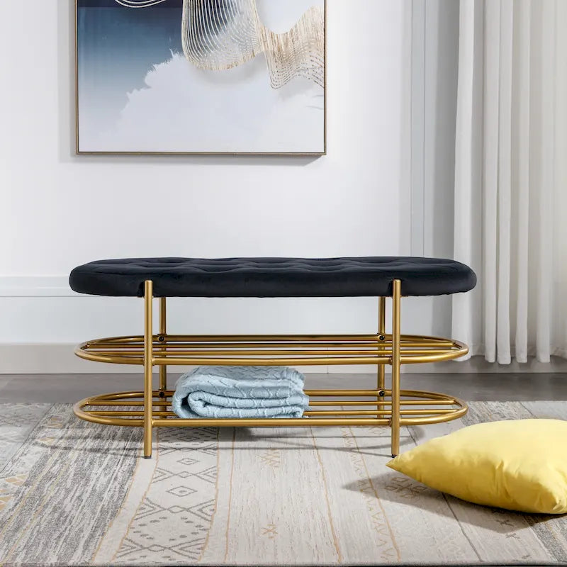Banc de salon SEYNAR 40 en velours avec double range-chaussures
