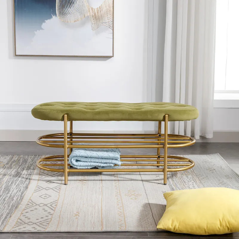 Banc de salon SEYNAR 40 en velours avec double range-chaussures