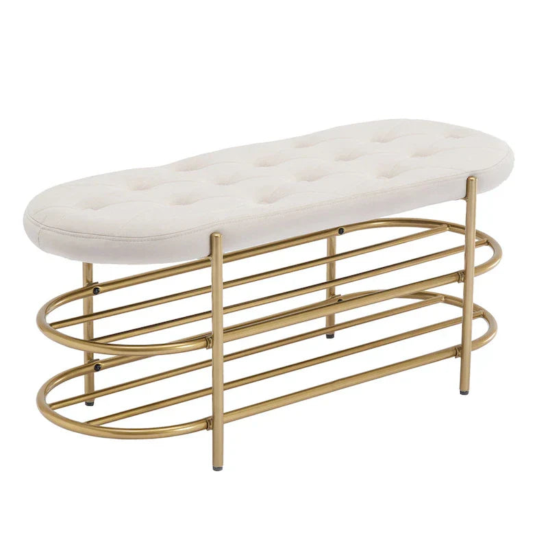 Banc de salon SEYNAR 40 en velours avec double range-chaussures