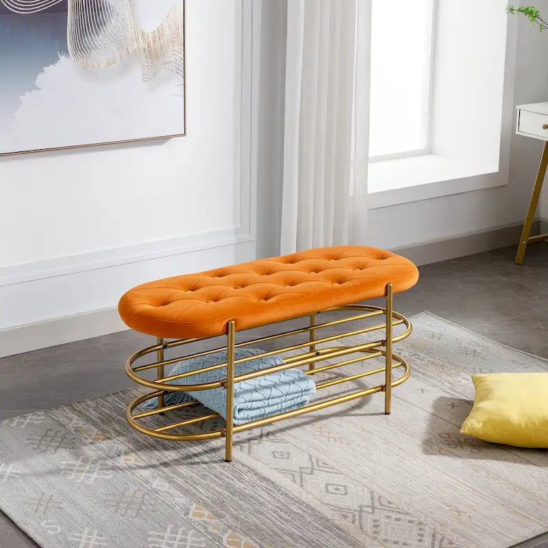 SEYNAR 40 banc de salon rembourré en velours avec double range-chaussures