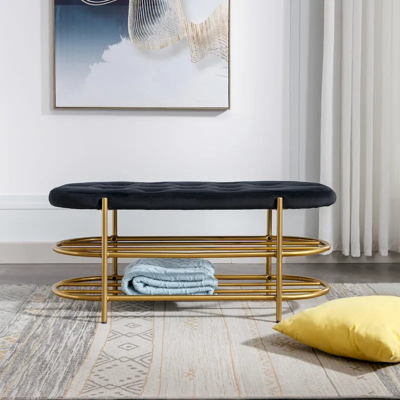 SEYNAR 40 banc de salon rembourré en velours avec double range-chaussures