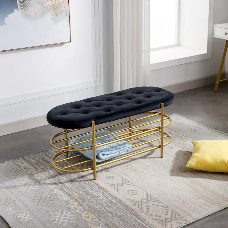 SEYNAR 40 banc de salon rembourré en velours avec double range-chaussures