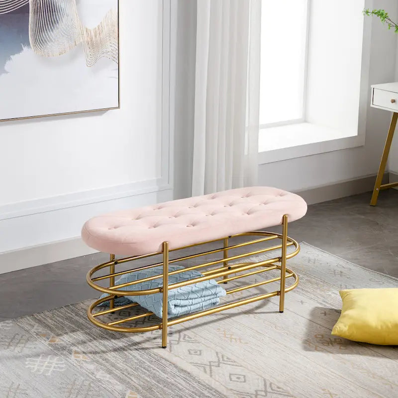 SEYNAR 40 banc de salon rembourré en velours avec double range-chaussures
