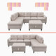 Mixoy Canapé sectionnel en forme de L avec 2 porte-gobelets, ottoman de rangement